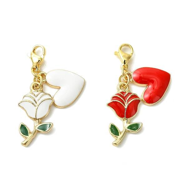 2Pcs 2 Colors Valentine's Day Rose Heart Alloy Enamel Pendant Decoration