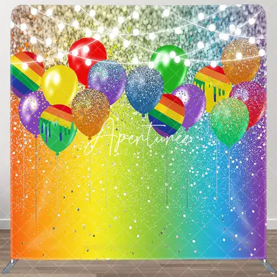 Aperturee Colorful Balloons Glitter Lighted Square Backdrop, 6X6FT(1.8X1.8M), 111 USD, square double-sided backdrops, DSAH0E5...