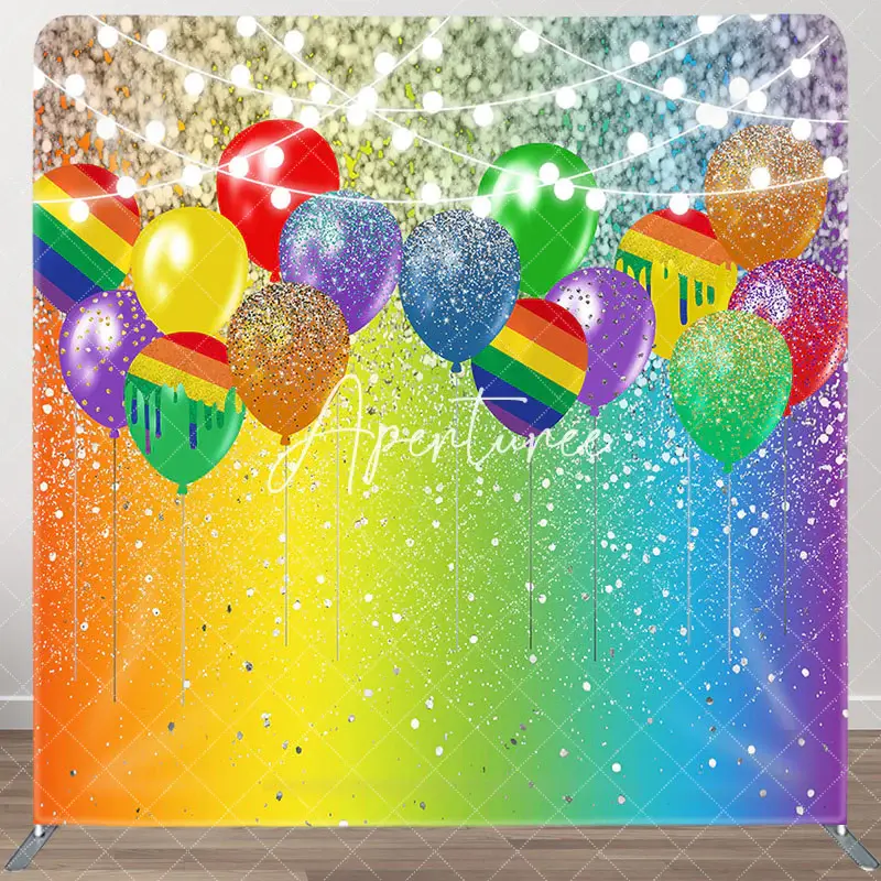 Aperturee Colorful Balloons Glitter Lighted Square Backdrop, 6X6FT(1.8X1.8M), 111 USD, square double-sided backdrops, DSAH0E5...