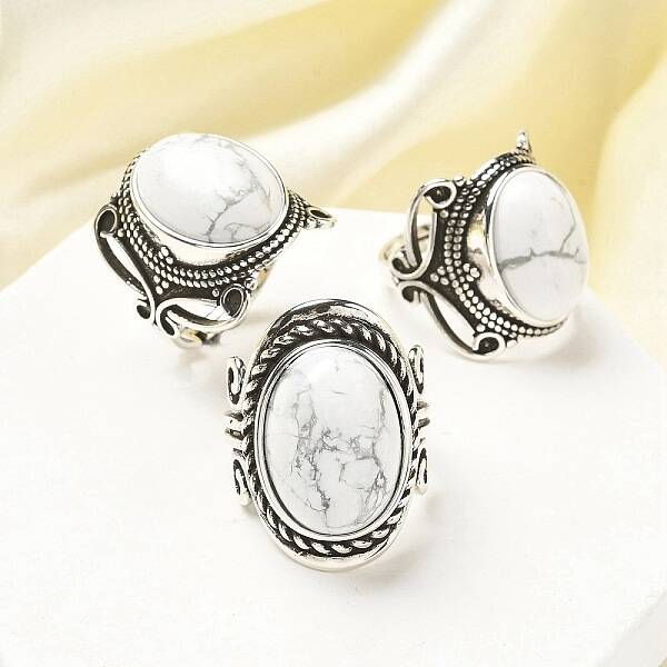 Natural Howlite Adjustable Rings