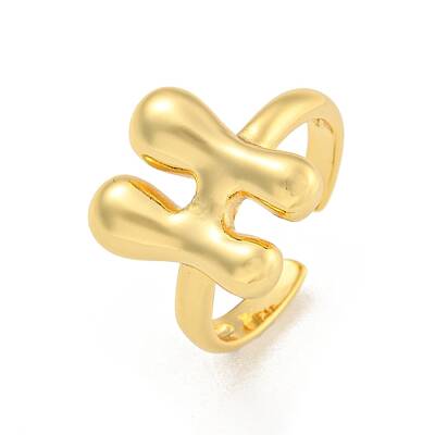 Brass Letter Open Cuff Rings for Women
