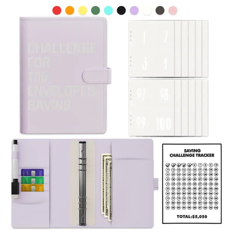 100 Envelopes Saving Challenge A5 Saving Binder with Cash Envelopes，Budget Binder Savings Challenge Book for 100 Day to Sav...