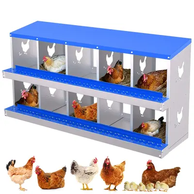 Garvee 10-Hole Chicken Nest Box Heavy Duty Galvanized Steel  Ventilation System Bioengineering Design Blue for Hens Ducks Sma...