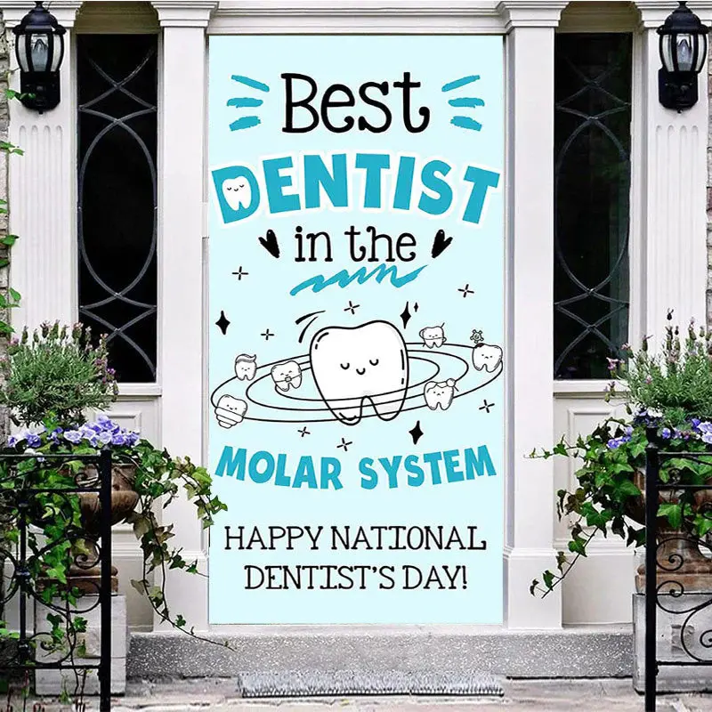 Blue Tooth Happy National Dentists Day Door Cover - Aperturee