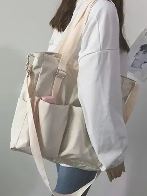 Women's Casual Solid Color Nylon Tote Bag with Cartoon Frog Charm, Cute Large Capacity Shoulder Bag for Work & School