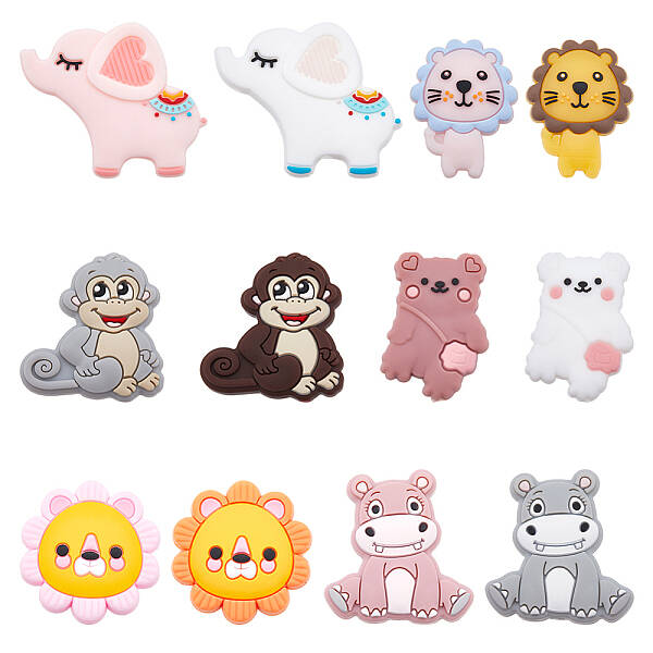 12Pcs 12 Style Food Grade Eco-Friendly Silicone Focal Beads