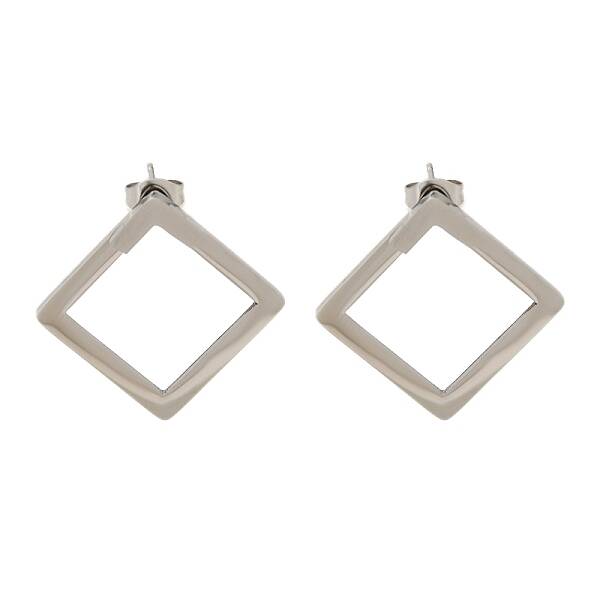 304 Stainless Steel Hollow Rhombus Stud Earrings