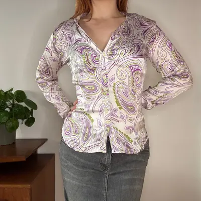 Altea Slim Patterned Shirt - Medium White Silk