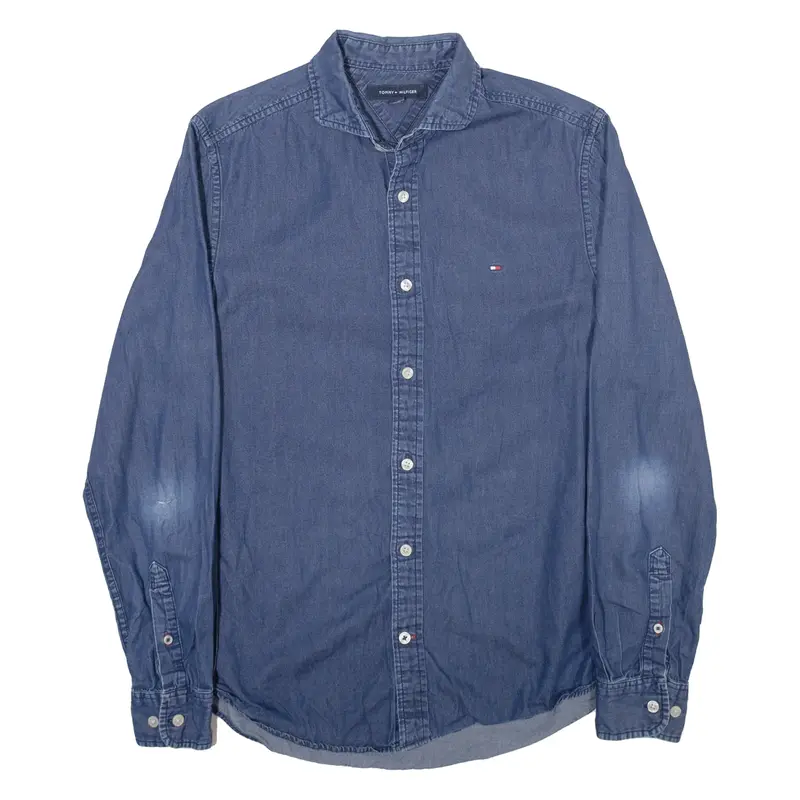 TOMMY HILFIGER Mens Plain Shirt Blue Long Sleeve S