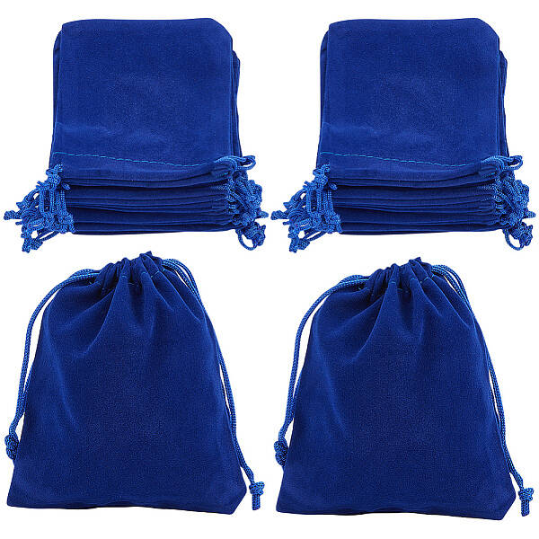Beebeecraft 20Pcs Velvet Drawstring Pouches 12x10CM Dark Blue Rectangle Jewelry Pouches for Jewelry Earplug and Key Chains