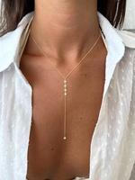 Long Rhinestone Decorated Necklace for Women, Dainty Gold Plated Drop Lariat Necklace, Layered Simple Cz Y-shaped Body Chain,...