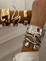 Irregular Textured Design Cuff Bangle Set, Fashionable Jewelry for Women for Party, Daily Clothing Decor, Trendy All-match & ...