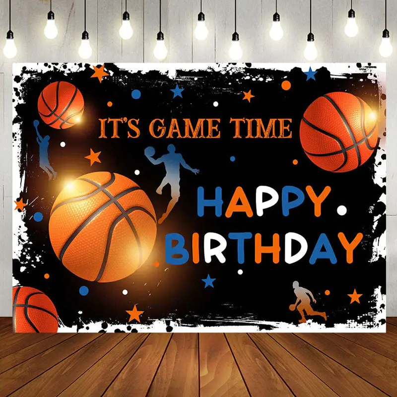 Its Game Time Basketball Sports Birthday Backdrop - Aperturee