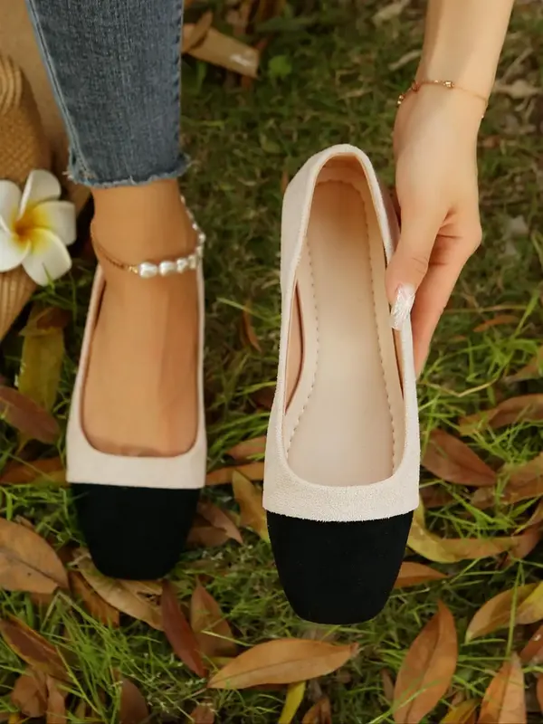 Women's Colorblock Round Toe Flats, 2024 Fashionable Summer New Slip on Shoes for Daily Wear, Lightweight Breathable Comforta...