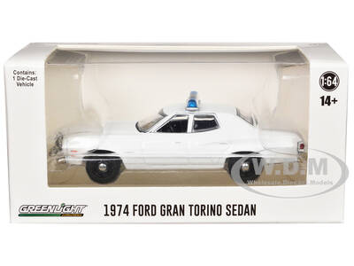 1974-1976 Ford Gran Torino Sedan Police Car White with Light Bar Hot Pursuit - Hobby Exclusive Series 1/64 Diecast Model Car ...