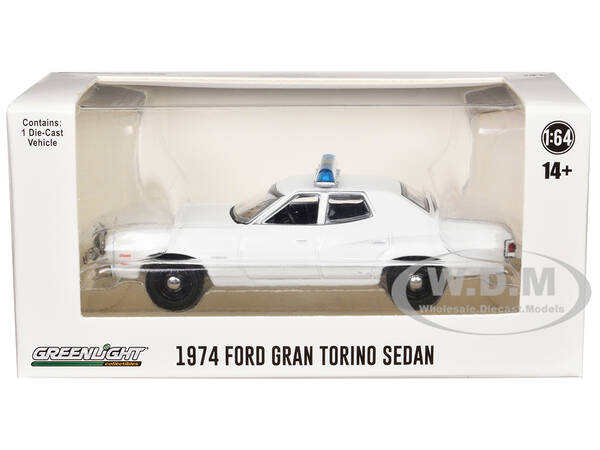 1974-1976 Ford Gran Torino Sedan Police Car White with Light Bar Hot Pursuit - Hobby Exclusive Series 1/64 Diecast Model Car ...