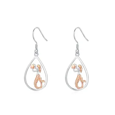 Sterling Silver Two-tone Mermaid Drop Earrings for Women