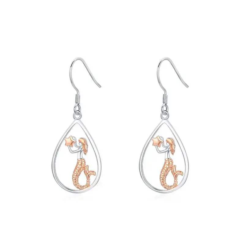 Sterling Silver Two-tone Mermaid Drop Earrings for Women