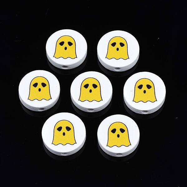 Halloween Printed Natural Wood Beads