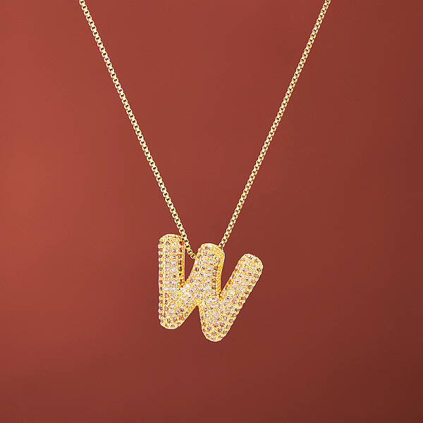 Brass Micro Pave Clear Cubic Zirconia Initial Pendant Necklaces for Women