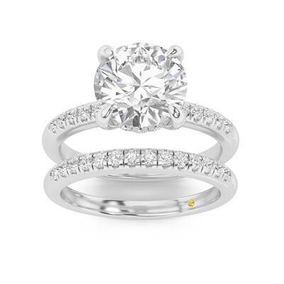 Aurelia Lab Grown Round Diamond Engagement Ring with the BonBon Quarter Coverage Wedding Band | 10K White Gold 3 ct. tw.