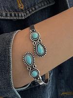 Boho Style Turquoise Texture Decor Cuff Bangle, Vintage Style Adjustable Cuff Bangle, Fashion Accessories for Women & Girls