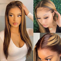 FMIDKOU Hair Straight Honey Blonde Ombre Lace Front Wig Human Hair 180% Density 13x4 Highlight Lace Front Wigs Human Hair Pre...