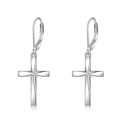 Sterling Silver Origami Cross Lever-back Earrings