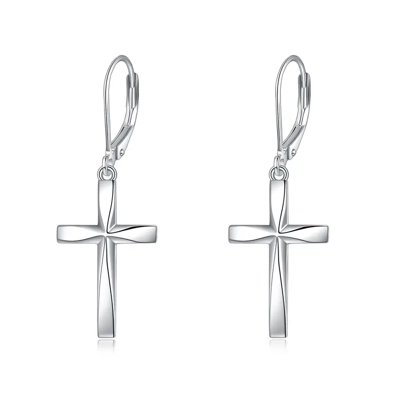 Sterling Silver Origami Cross Lever-back Earrings