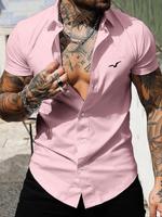 Men's Seagull Print Button Front Shirt, Regular Fit Casual Short Sleeve Collar Shirt for Summer, Fashion Men's Top for Daily ...