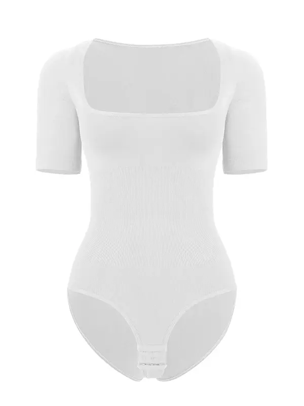 Women's Square Neck Short Sleeve Shapewear Bodysuit, Seamless Bodycon Shapewear Top, Ladies Clothes for Summer, Tummy Control...