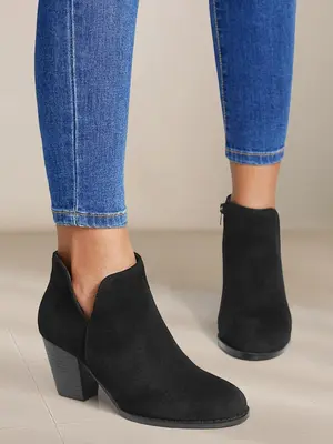 Women's 2023 Trendy Fashionable Plain Solid Color Side Zipper Platform Boots, Chelsea Boots, Pointed Toe Thigh High Ankle Boo...