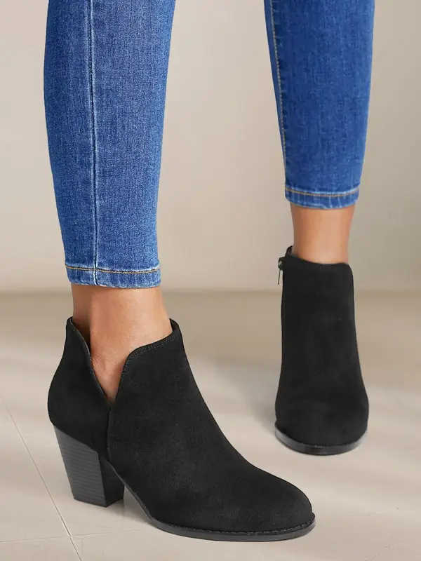 Women's 2023 Trendy Fashionable Plain Solid Color Side Zipper Platform Boots, Chelsea Boots, Pointed Toe Thigh High Ankle Boo...