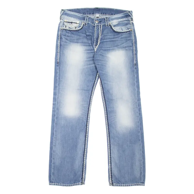 TRUE RELIGION Mens Jeans Blue Regular Straight Stone Wash W36 L33