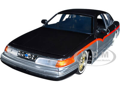 1993-1997 Ford Crown Victoria Lowrider Black Metallic and Silver with Red Stripes \
