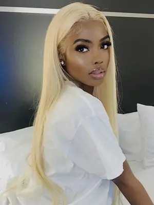 Blonde Long Straight Glueless Wigs for Women, 24 Inch Fluffy Striking Wigs with Curtain Bangs, Y2k Synthetic Full Machine Wig...