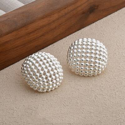 Hollow Half Round Brass Stud Earrings