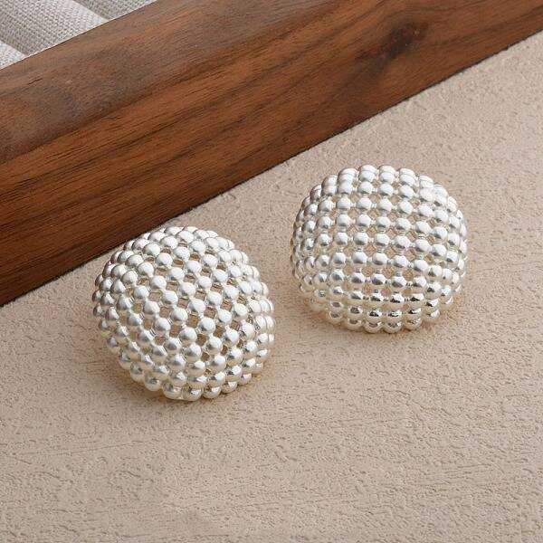Hollow Half Round Brass Stud Earrings