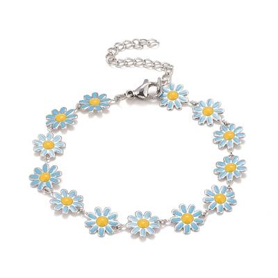 Enamel Daisy Link Chains Bracelet