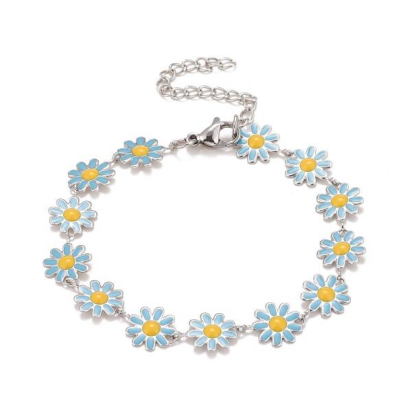 Enamel Daisy Link Chains Bracelet
