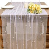 Pearl Decor Tulle Table Runner, Boho Style Tablecloth, Table Decoration Supplies for Wedding Birthday Party, Home Decor