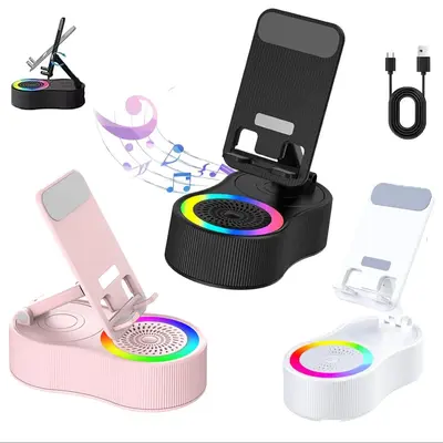 Wireless Charging Speaker Phone Holder, 1 Count 360 Rotating Phone Holder with Colorful Ambient Lights, Portable Phone Acce...