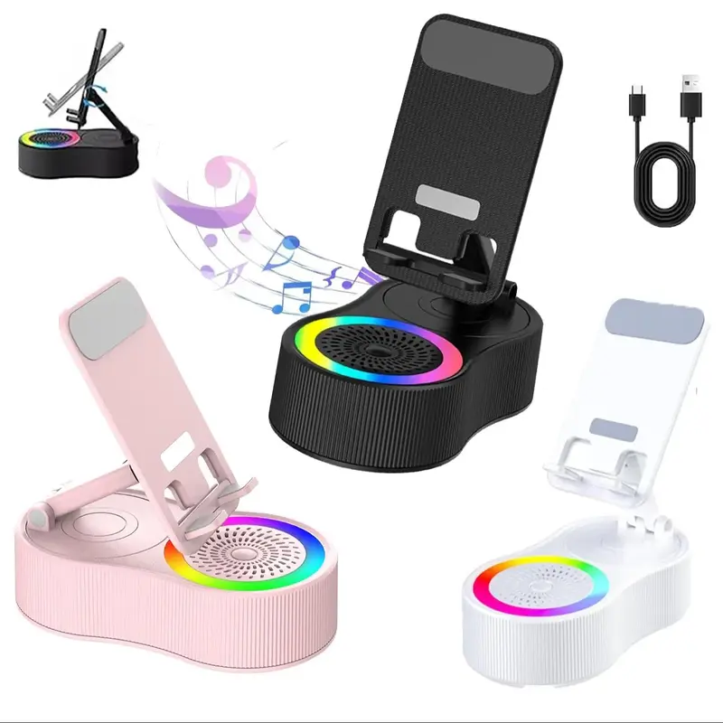Wireless Charging Speaker Phone Holder, 1 Count 360 Rotating Phone Holder with Colorful Ambient Lights, Portable Phone Acce...