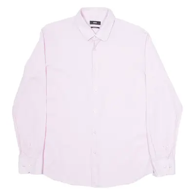 BOSS Mens Plain Shirt Pink Long Sleeve L