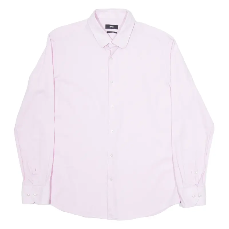 BOSS Mens Plain Shirt Pink Long Sleeve L