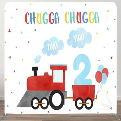 Aperturee Chugga Chugga Red Truck 2nd Birthday Square Backdrop, 6X6FT(1.8X1.8M), 111 USD, DSH0A008-F, square double-sided bac...