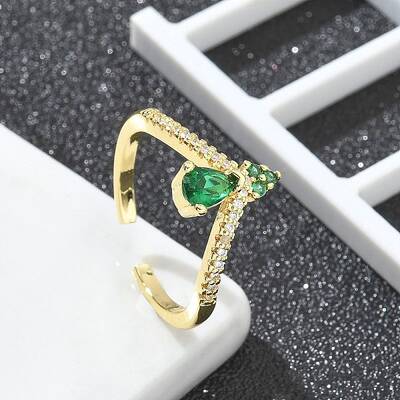 Rack Plating Teardrop Brass Micro Pave Cubic Zirconia Open Cuff Finger Rings for Women