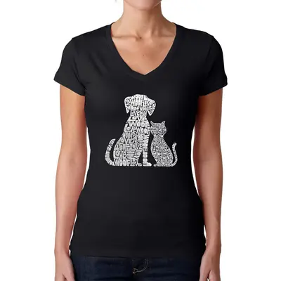 Dogs and Cats - Women's Word Art V-Neck T-Shirt - Large