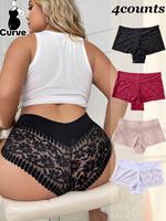 【plus Size】 Contrast Floral Lace Boxer Brief, Soft Curvy Comfy Breathable Knicker for Daily Wear, Women's Underwear for A...