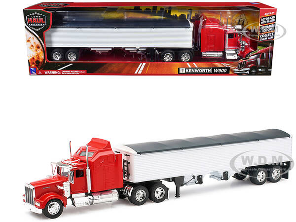 Kenworth W900 Grain Truck Red and White Long Haul Truckers Series 1/32 Diecast Model by New Ray